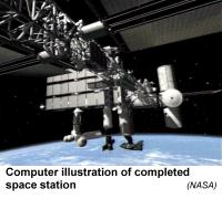 [illus. of completed space station]