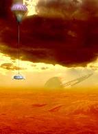Illus. of probe descending on Titan